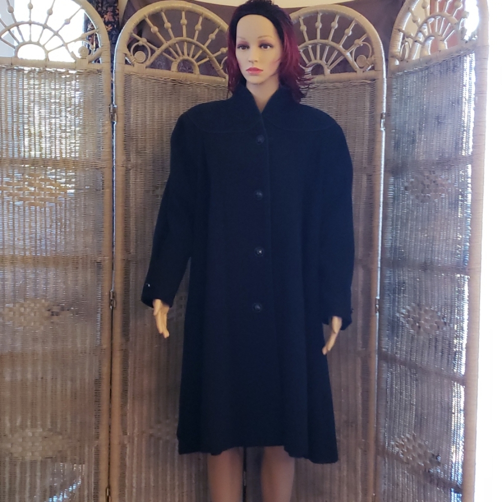 Vintage Black Wool Dress Coat